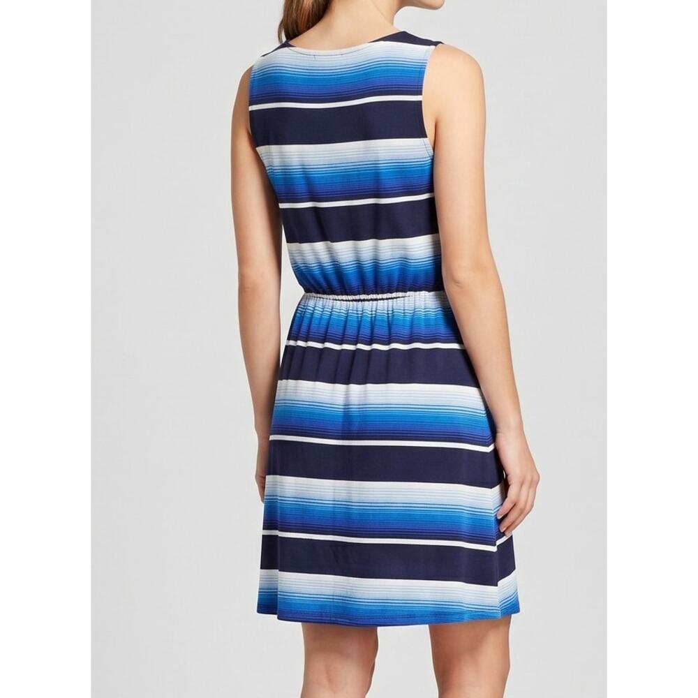 Merona Womens Medium Dress Sleeveless Blue Stripe Rayon Spandex - Picture 5 of 9